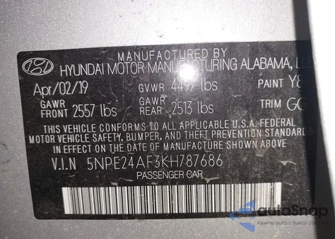 2019 Hyundai Sonata Se из США, поврежденный, VIN 5NPE24AF3KH787686